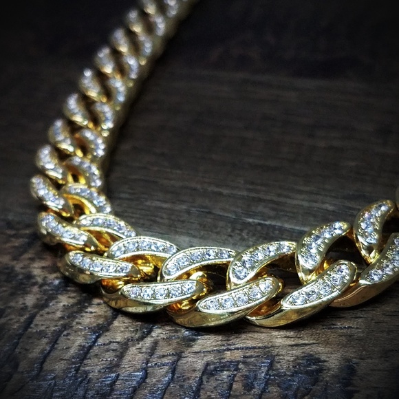 14k Gold Plated Iced Out 12mm Cuban Link Necklace - Picture 4 of 8